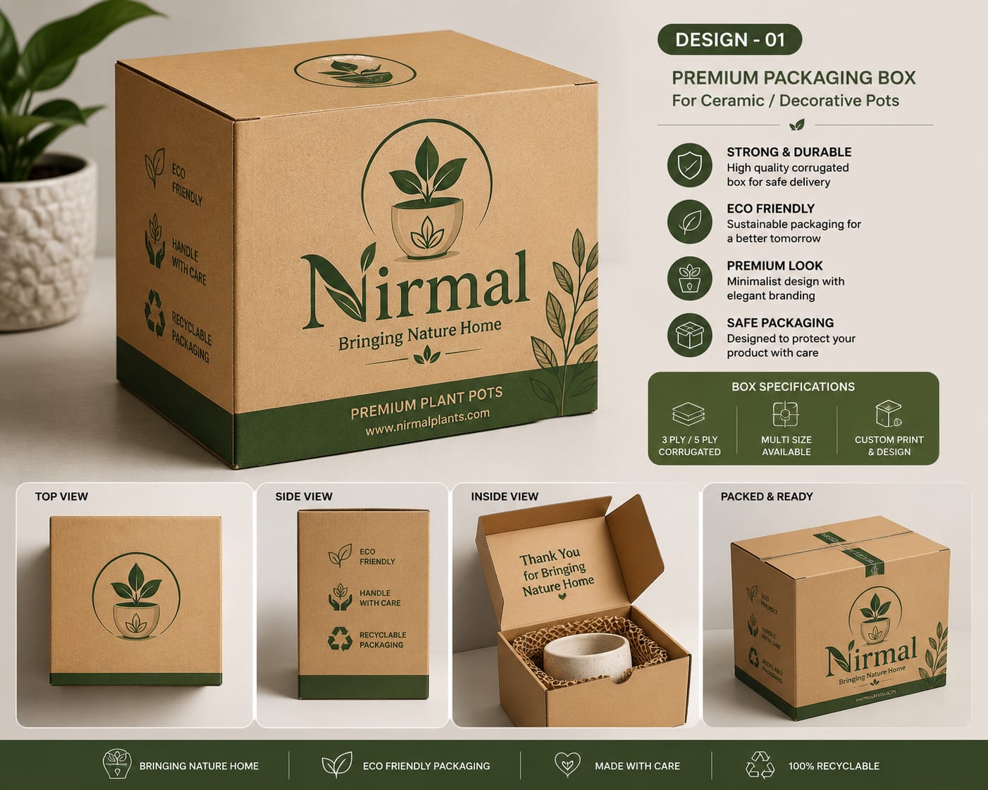 Nirmal premium recyclable kraft packaging box for ceramic pots