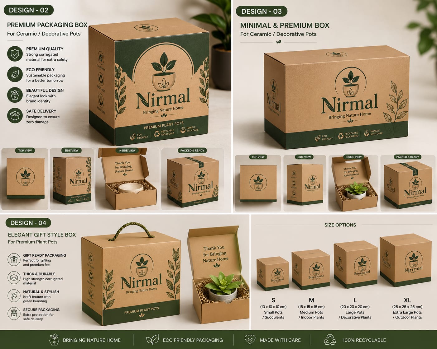 Additional Nirmal packaging styles including a gift box and available size options